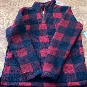 Men’s size S, buffalo plaid 1/4 zip, fleece jacket, wrangler brand, NWT, red